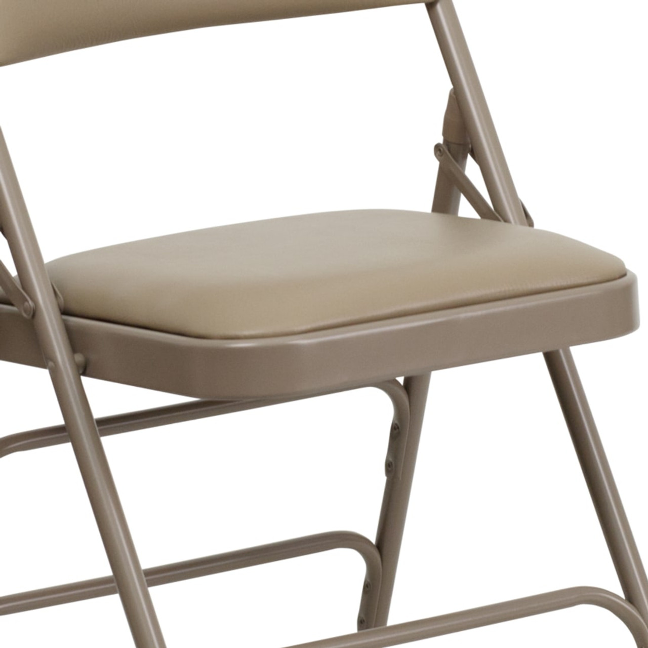 2 Pack Hercules  Series Curved Triple Braced & Double Hinged Beige Vinyl Metal Folding Chair