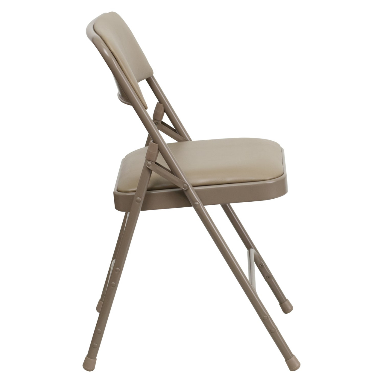 2 Pack Hercules  Series Curved Triple Braced & Double Hinged Beige Vinyl Metal Folding Chair