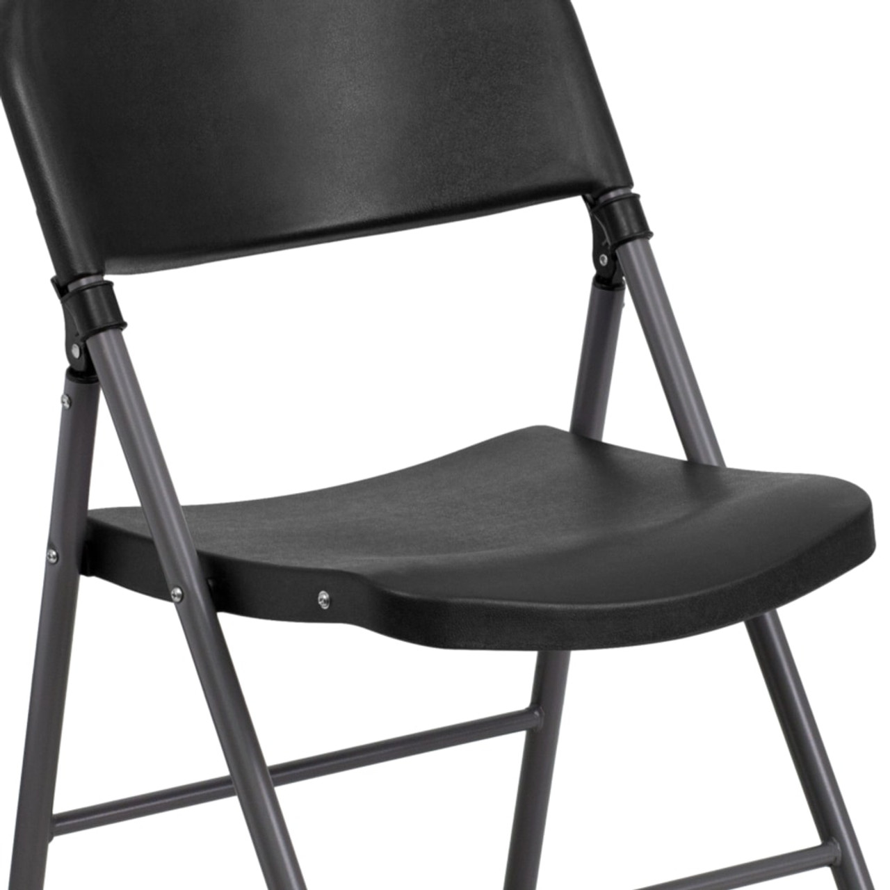 2 Pack HERCULES Black Plastic Folding Chair with Charcoal Frame