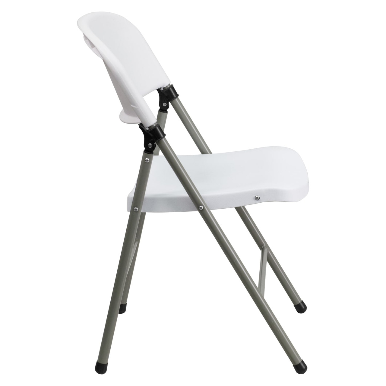 4 Pack Hercules  White Plastic Folding Chair with Gray Frame