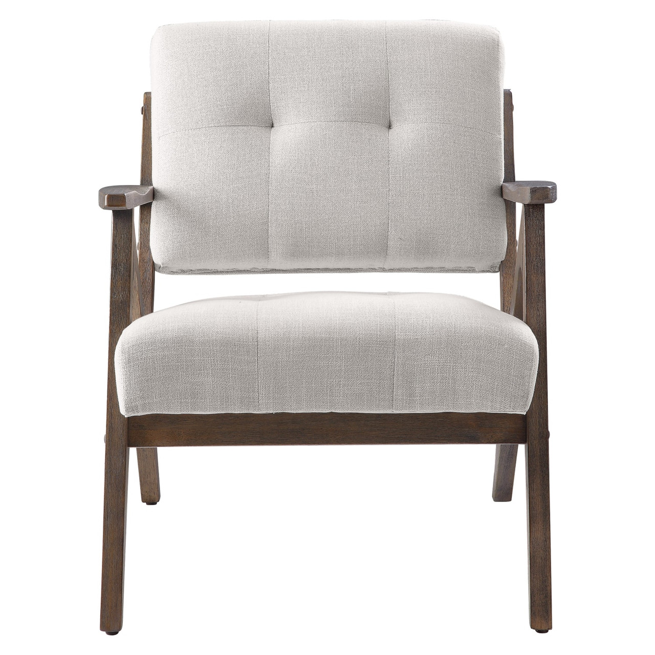 Reuben Armchair in Linen Fabric with Brown Brushed Wood Frame K/D