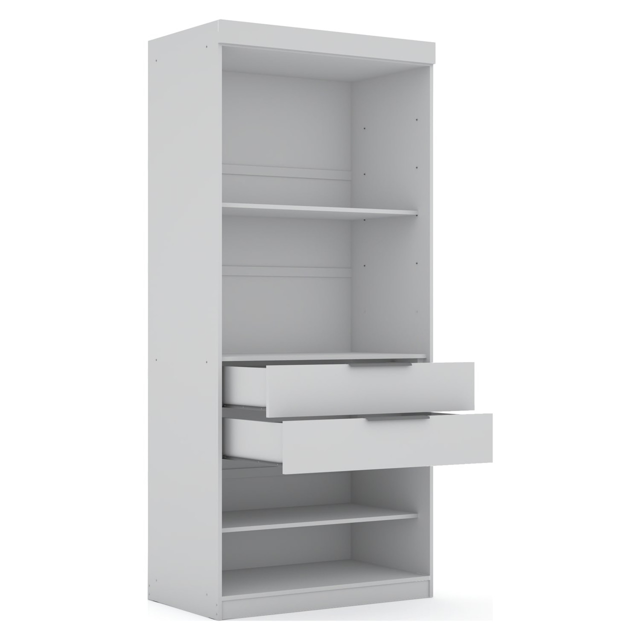 Mulberry 2.0 Semi Open 3 Sectional Modern Wardrobe Corner Closet with 4 Drawers - Set of 3 in White