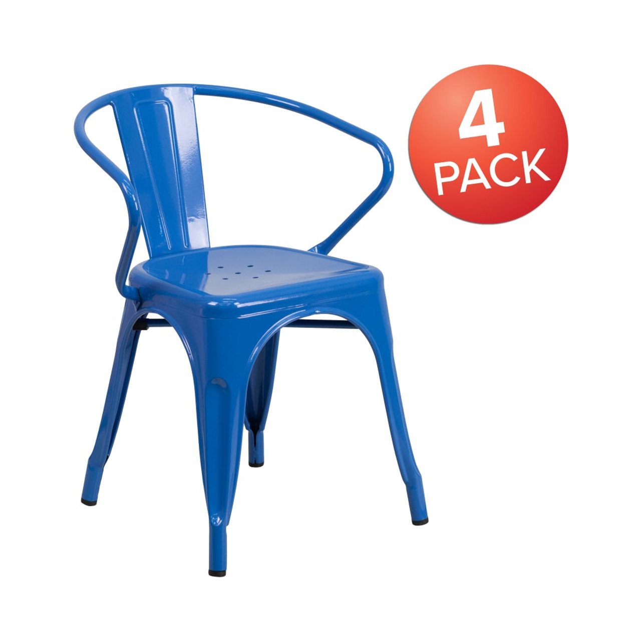 4 Pack Blue Metal Indoor-Outdoor Chair with Arms