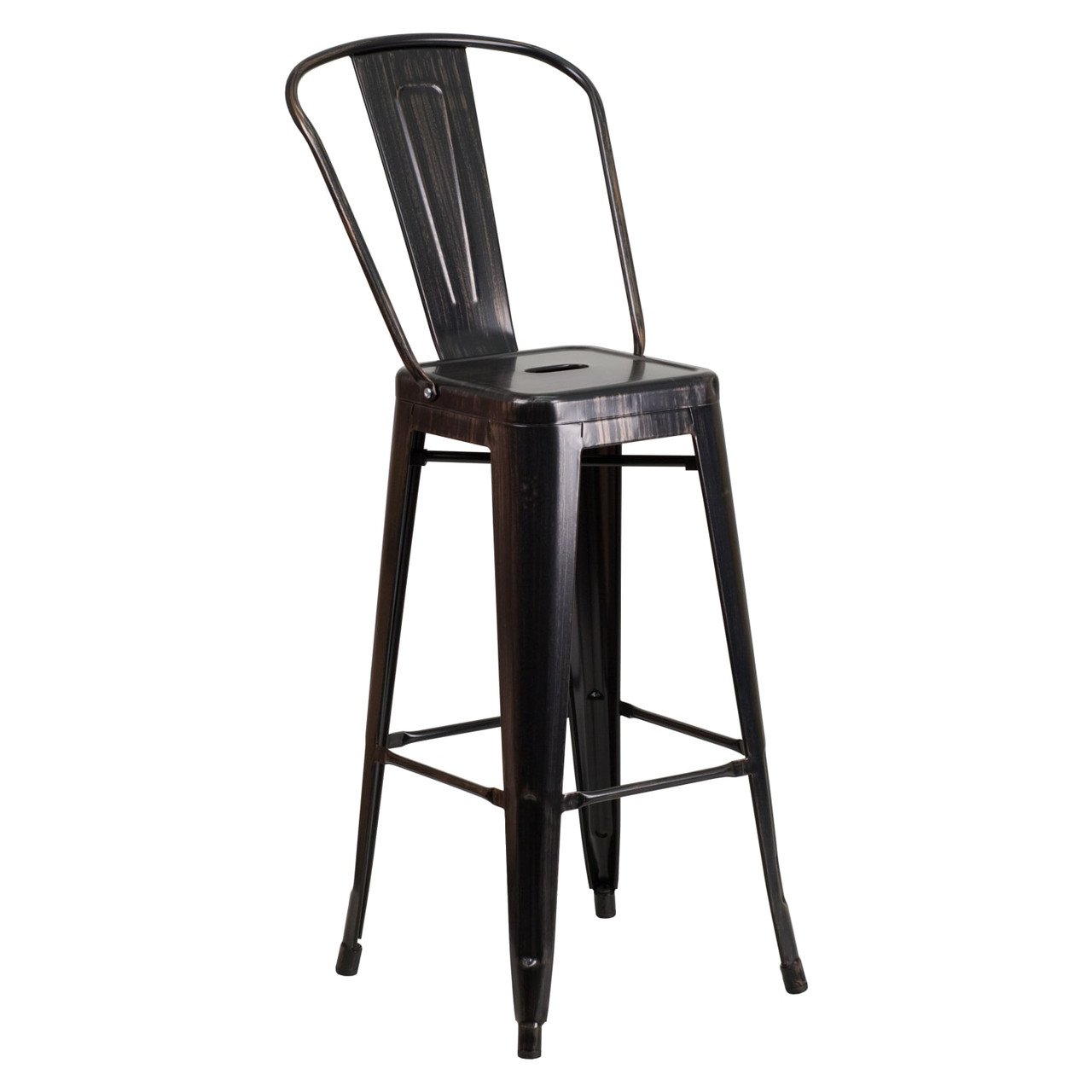 4 Pack 30” High Black-Antique Gold Metal Indoor-Outdoor Barstool with Removable Back