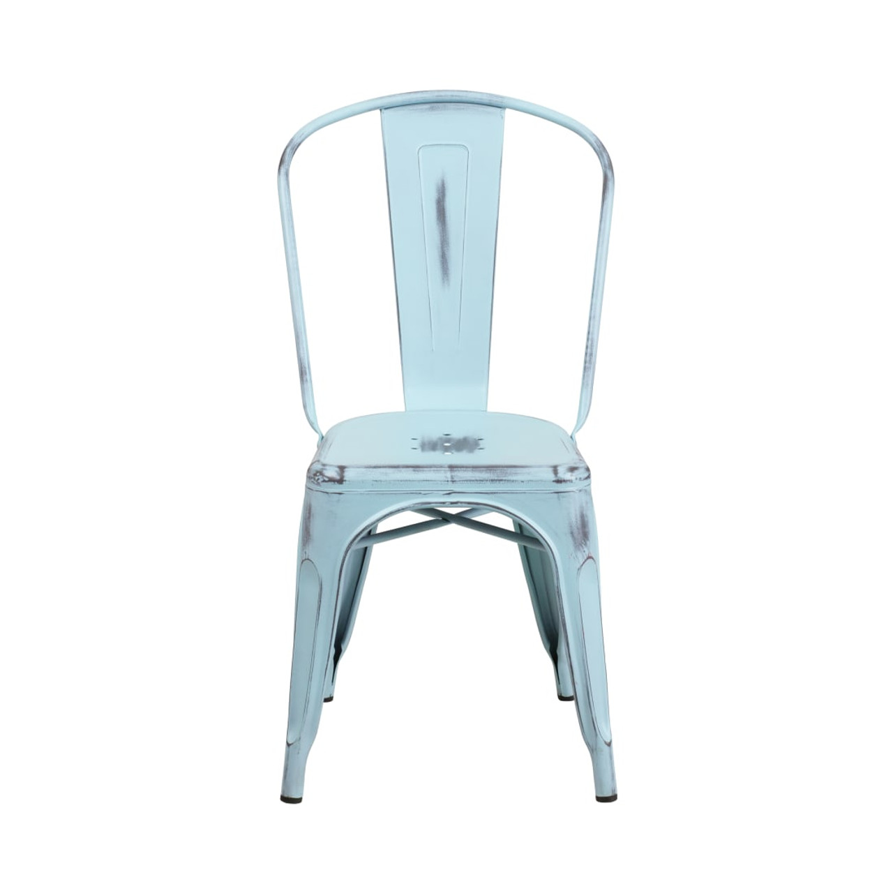 4 Pack Distressed Green-Blue Metal Indoor-Outdoor Stackable Chair