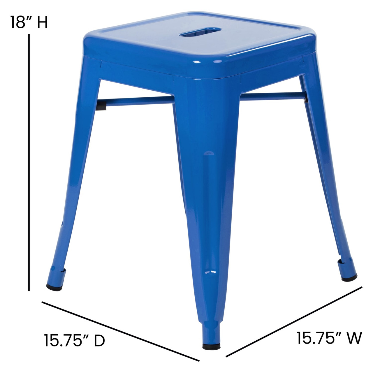 18” Table Height Stool, Stackable Backless Metal Indoor Dining Stool, Restaurant Stool in Royal Blue - Set of 4