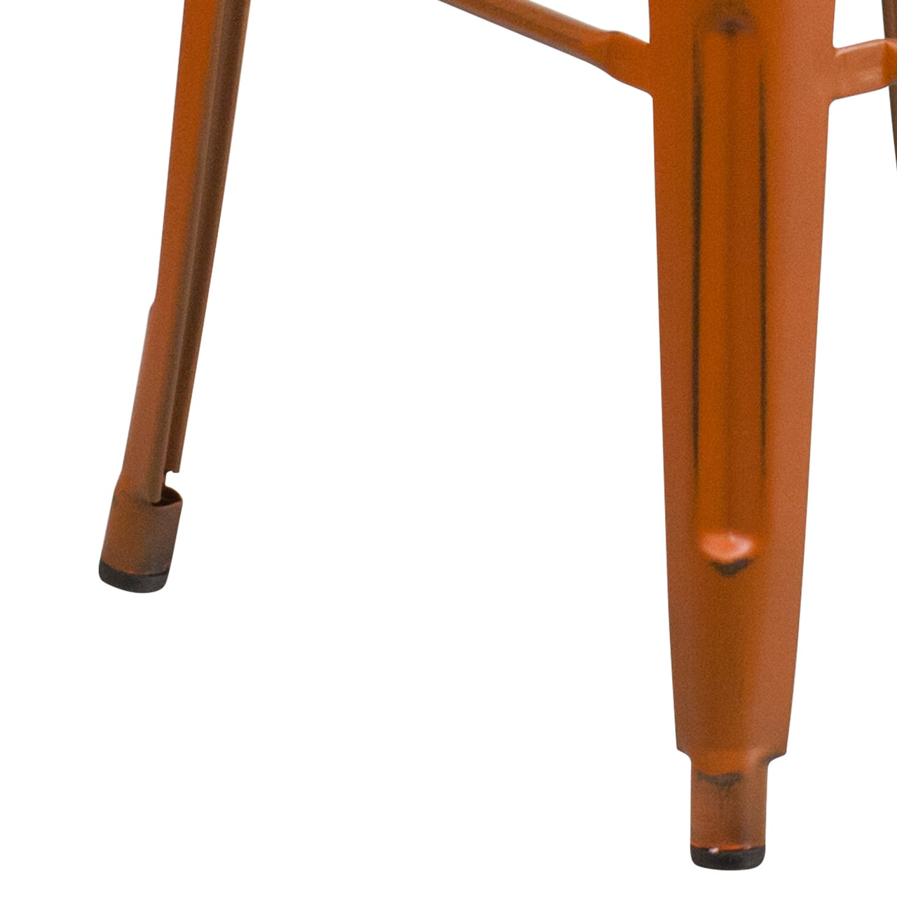 30” High Backless Distressed Orange Metal Indoor-Outdoor Barstool