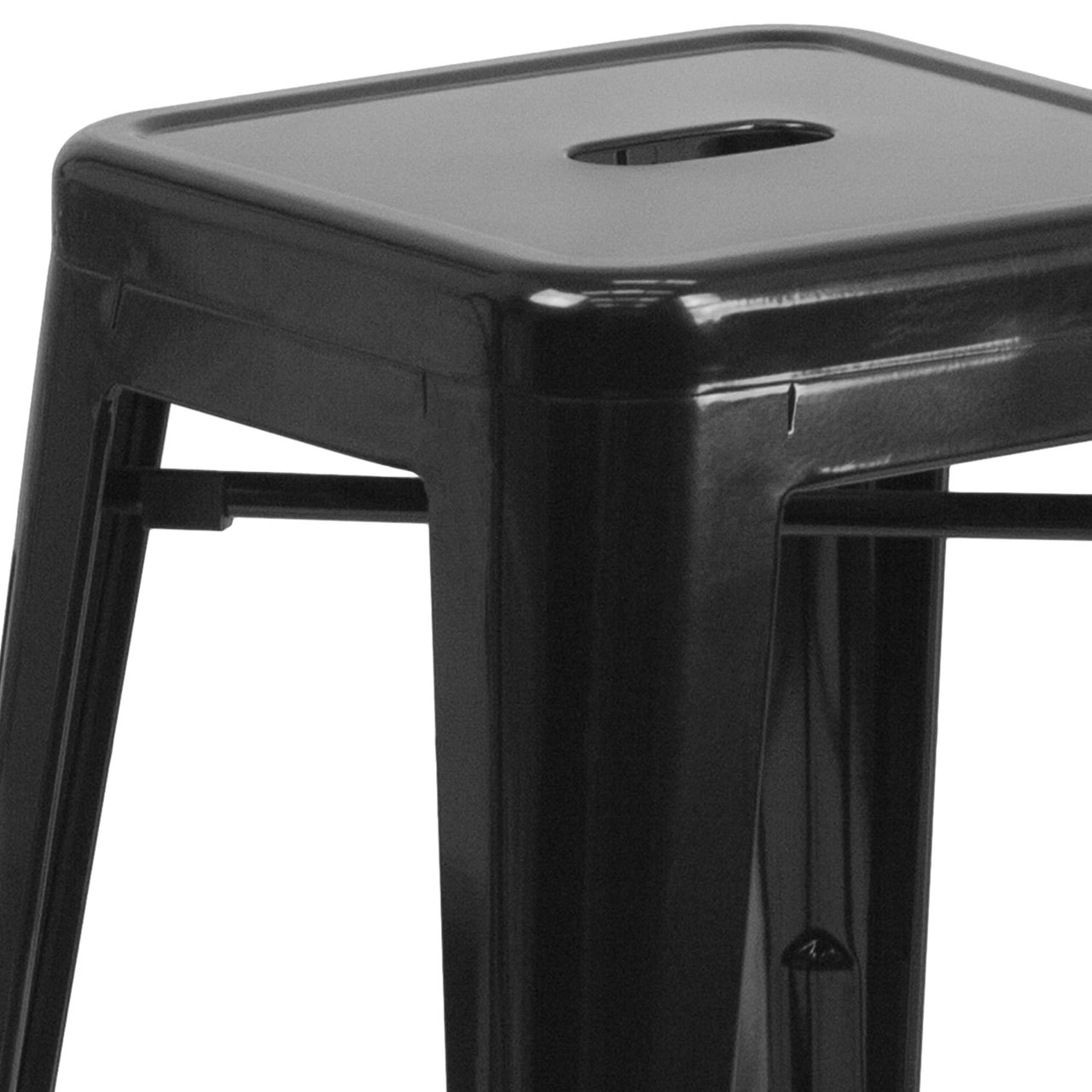 4 Pack 30” High Backless Black Metal Indoor-Outdoor Barstool with Square Seat
