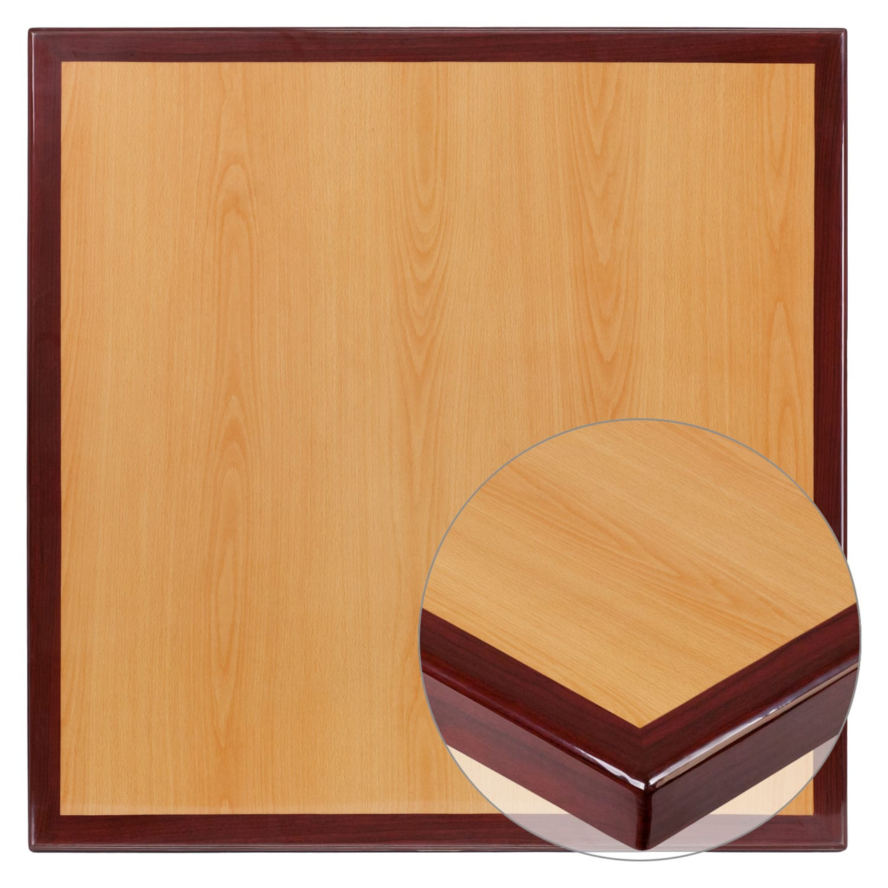 30” Square 2-Tone High-Gloss Cherry / Mahogany Resin Table Top with 2” Thick Drop-Lip