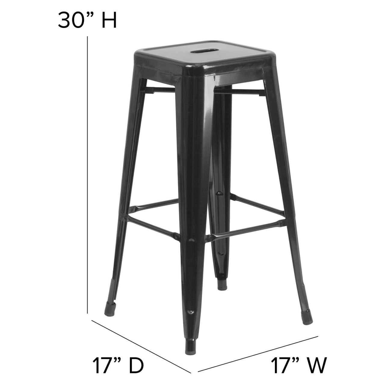 30” High Backless Black Metal Indoor-Outdoor Barstool with Square Seat