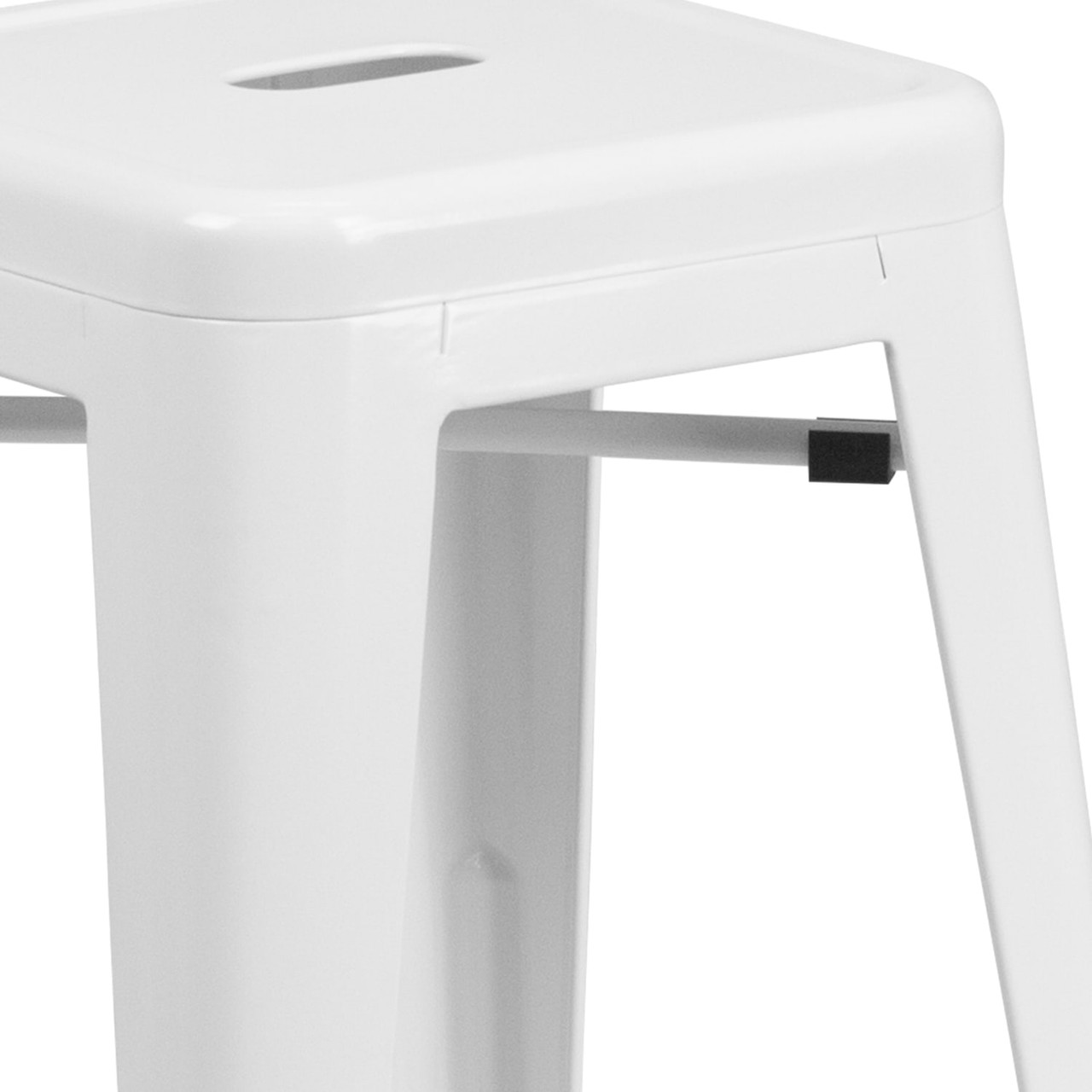 4 Pack 24” High Backless White Metal Indoor-Outdoor Counter Height Stool with Square Seat