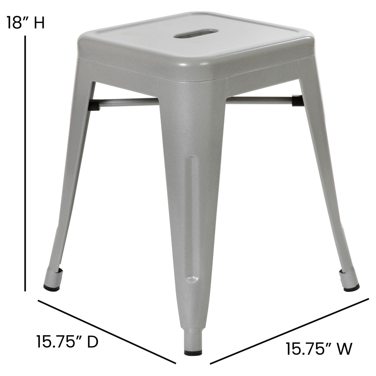 18” Table Height Stool, Stackable Backless Metal Indoor Dining Stool, Restaurant Stool in Silver - Set of 4