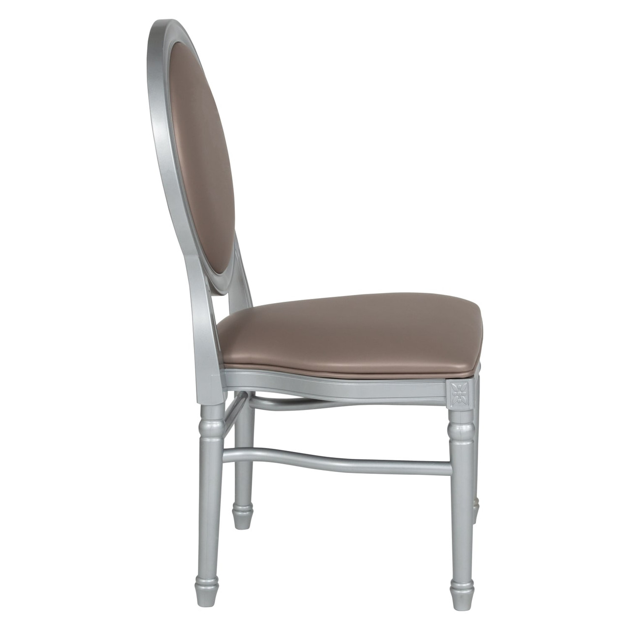 HERCULES Capacity King Louis Chair with Taupe Vinyl Back and Seat and Silver Frame