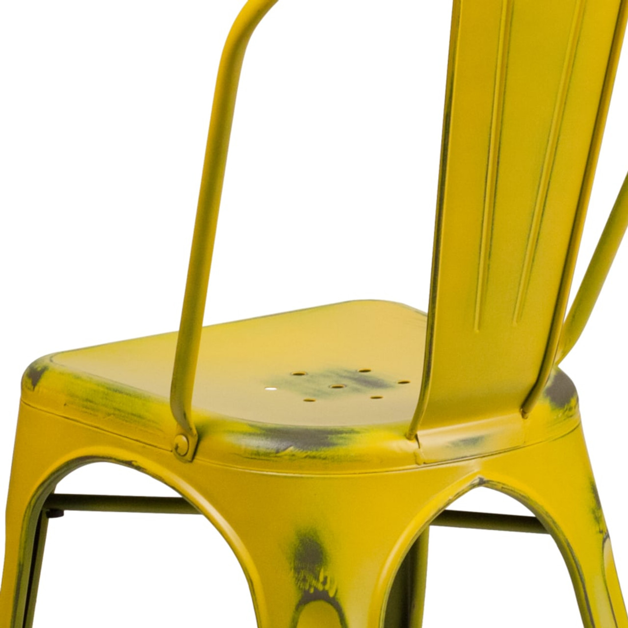Distressed Yellow Metal Indoor-Outdoor Stackable Chair