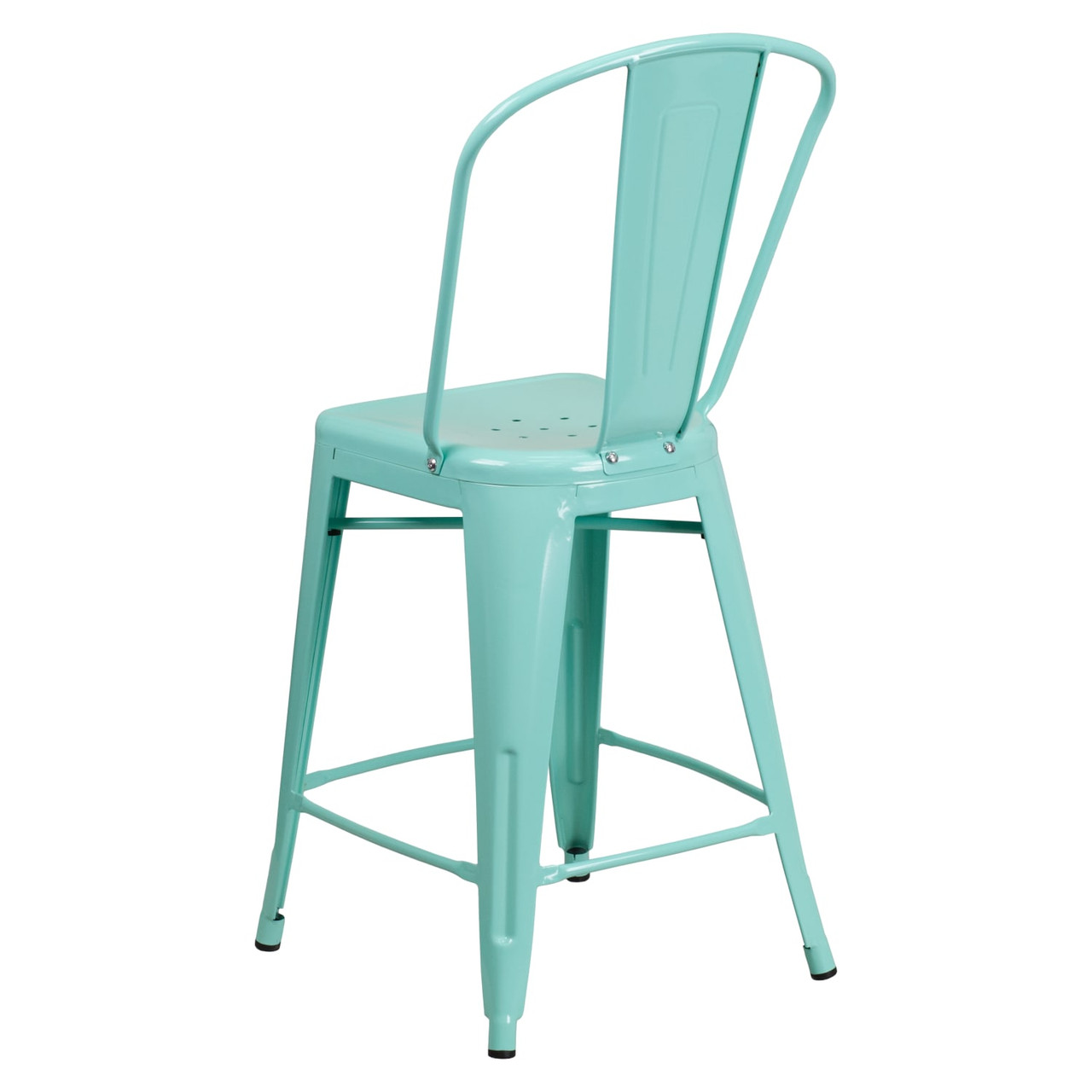 24” High Mint Green Metal Indoor-Outdoor Counter Height Stool with Back