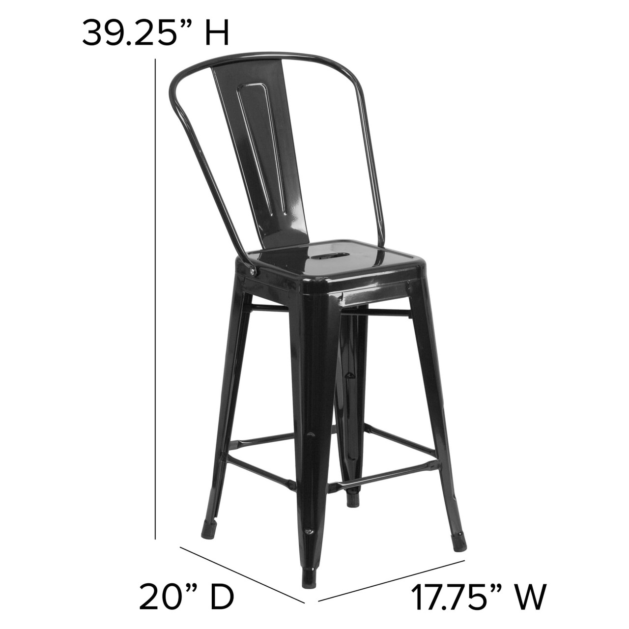 4 Pack 24” High Black Metal Indoor-Outdoor Counter Height Stool with Removable Back