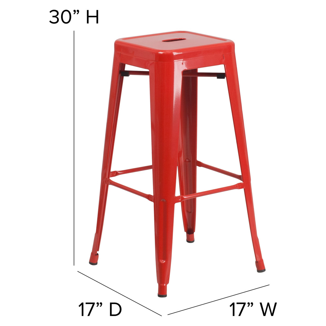 30” High Backless Red Metal Indoor-Outdoor Barstool with Square Seat