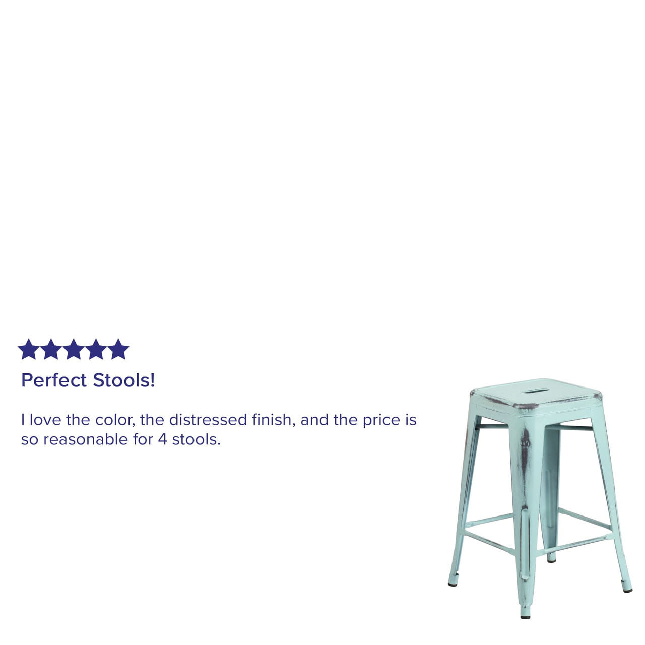 4 Pack 24” High Backless Distressed Green-Blue Metal Indoor-Outdoor Counter Height Stool