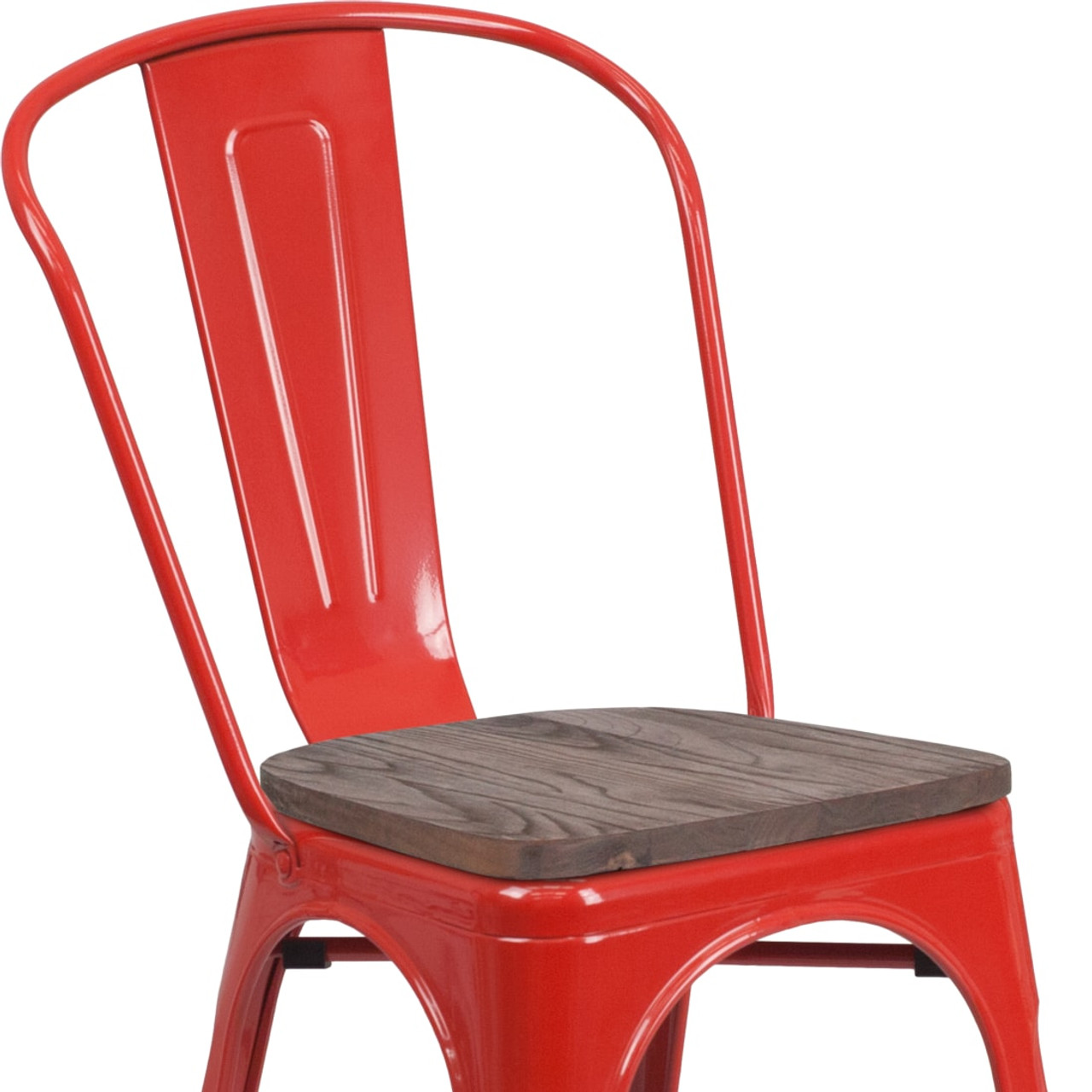 Red Metal Stackable Chair with Wood Seat