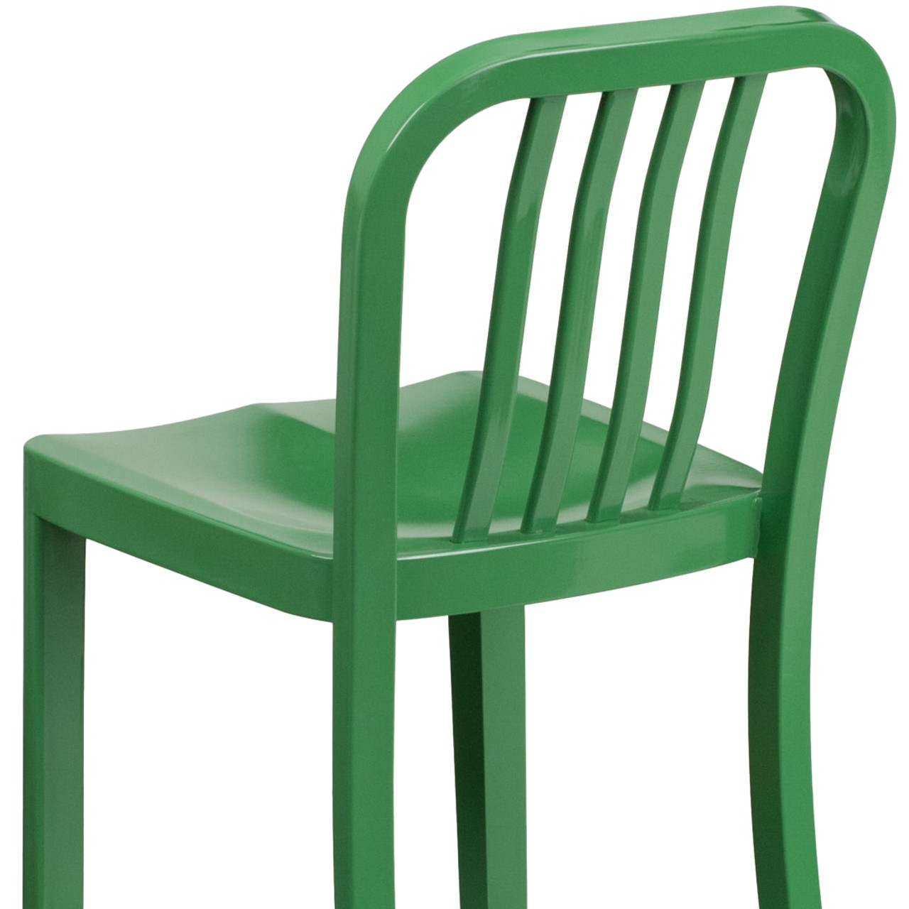 24” High Green Metal Indoor-Outdoor Counter Height Stool with Vertical Slat Back