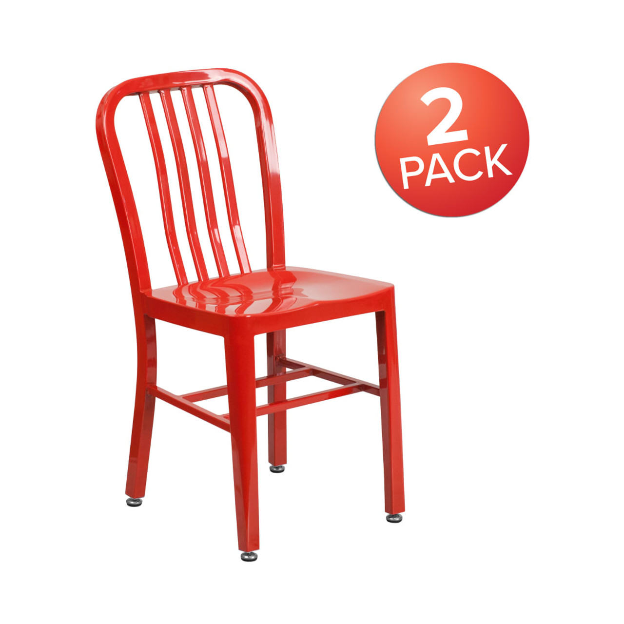 2 Pack Red Metal Indoor-Outdoor Chair