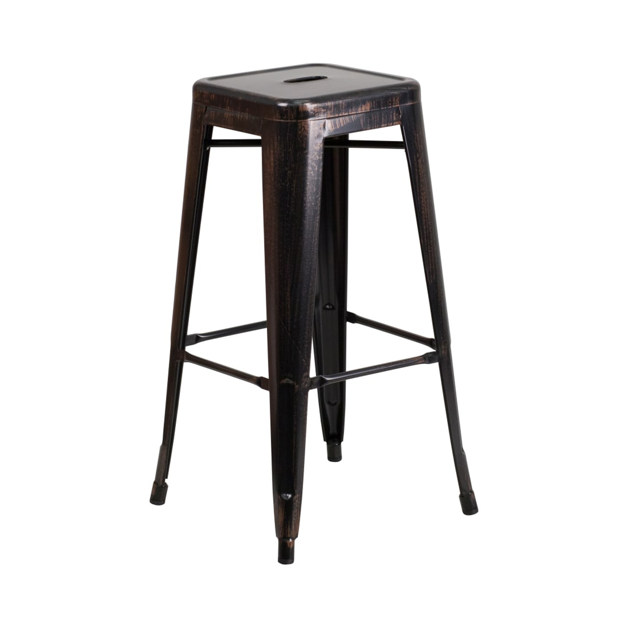 4 Pack 30” High Backless Black-Antique Gold Metal Indoor-Outdoor Barstool with Square Seat