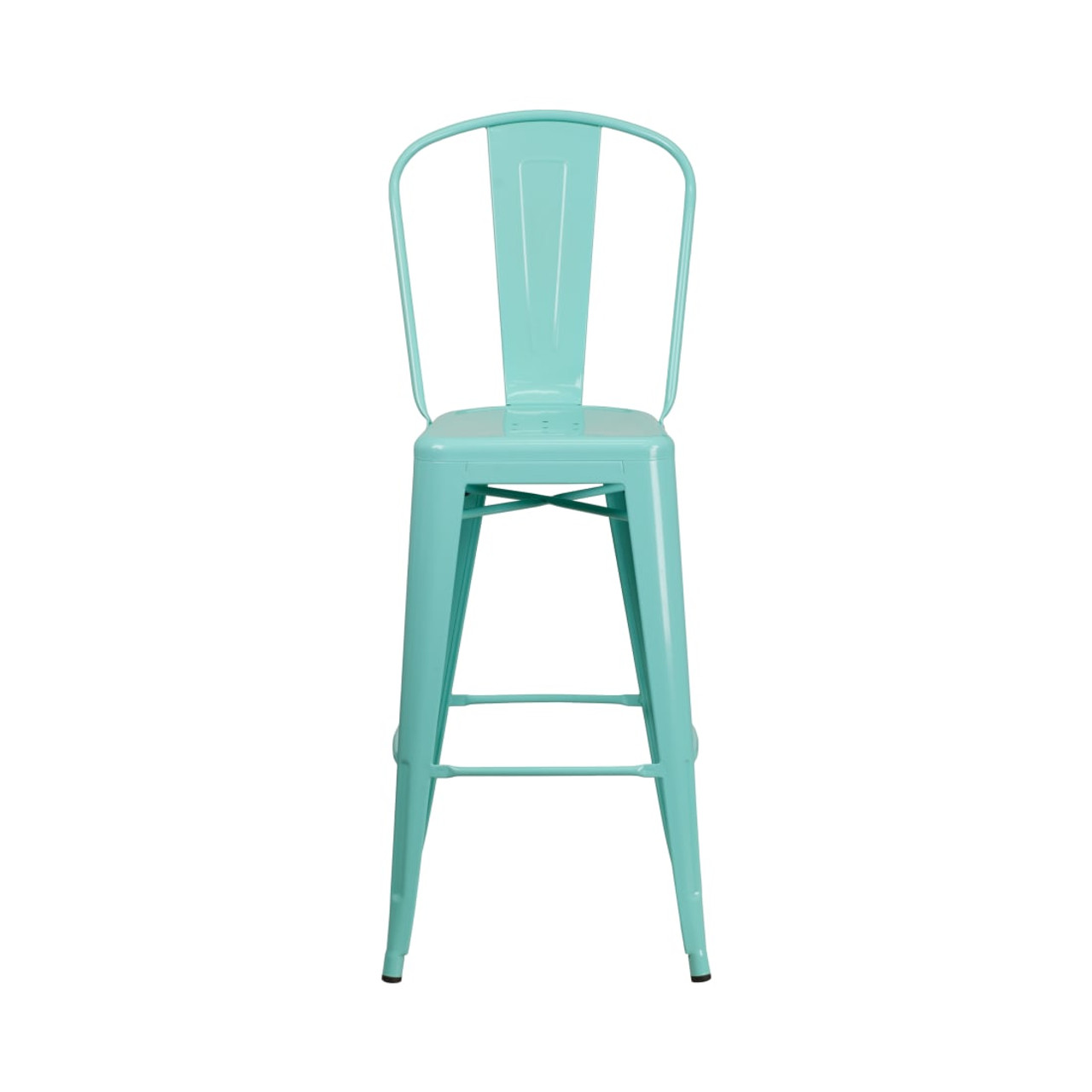 30” High Mint Green Metal Indoor-Outdoor Barstool with Back