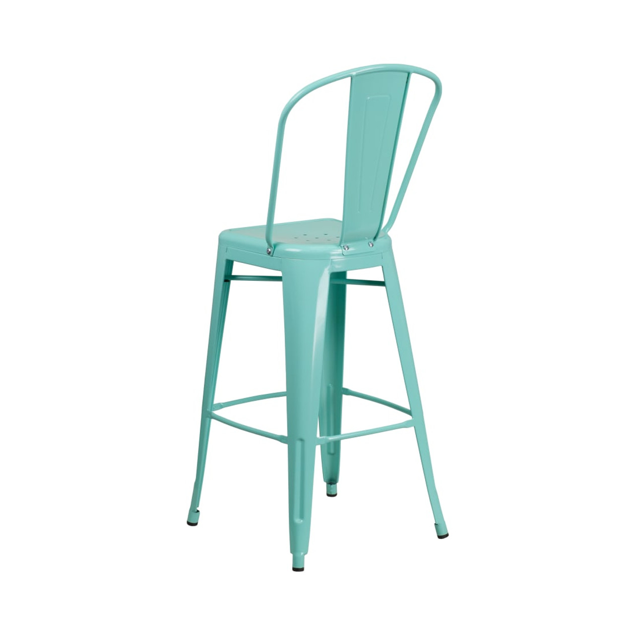 30” High Mint Green Metal Indoor-Outdoor Barstool with Back