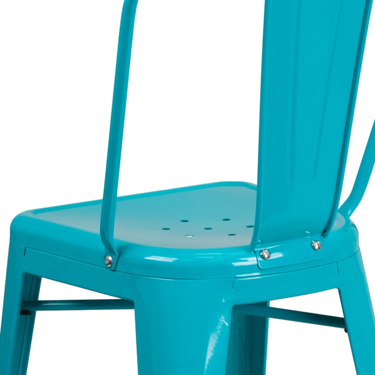 24” High Crystal Teal-Blue Metal Indoor-Outdoor Counter Height Stool with Back