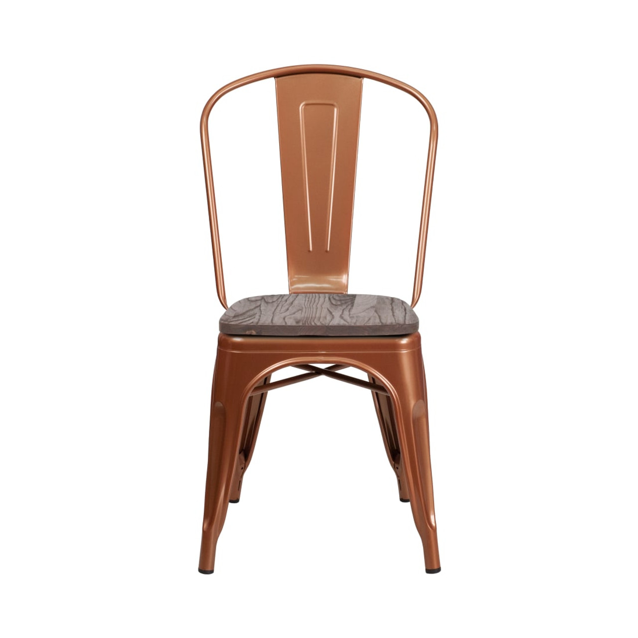 Copper Metal Stackable Chair with Wood Seat