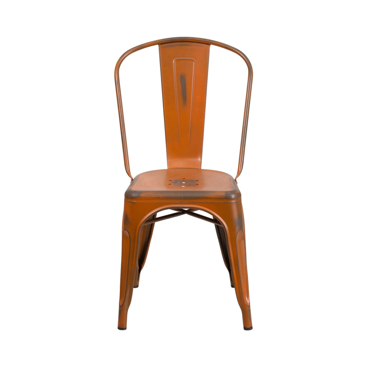 4 Pack Distressed Orange Metal Indoor-Outdoor Stackable Chair