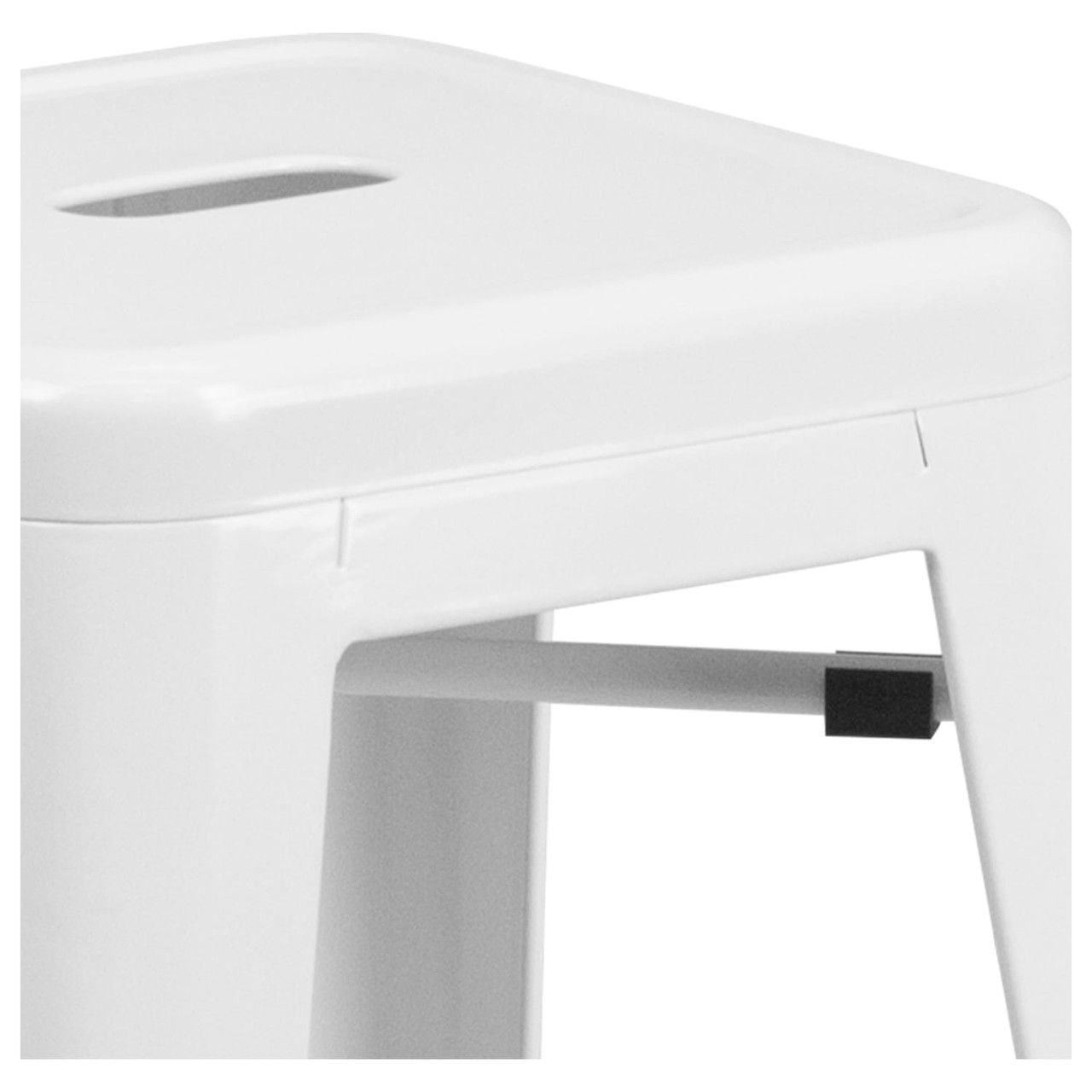 30” High Backless White Metal Indoor-Outdoor Barstool with Square Seat