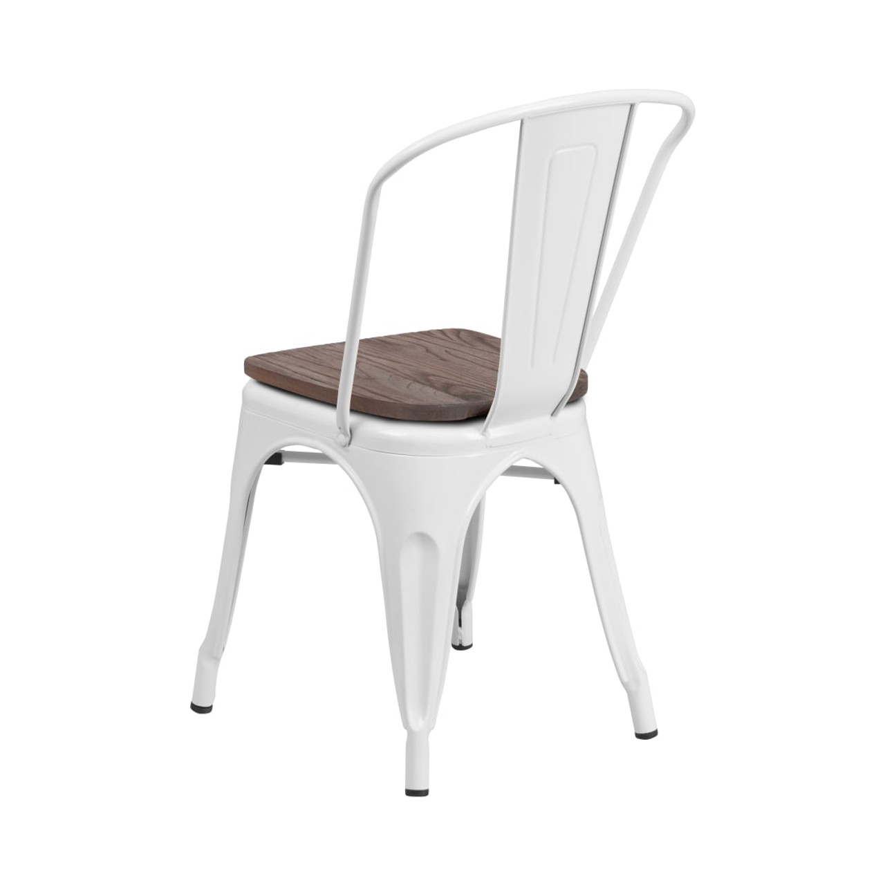White Metal Stackable Chair with Wood Seat