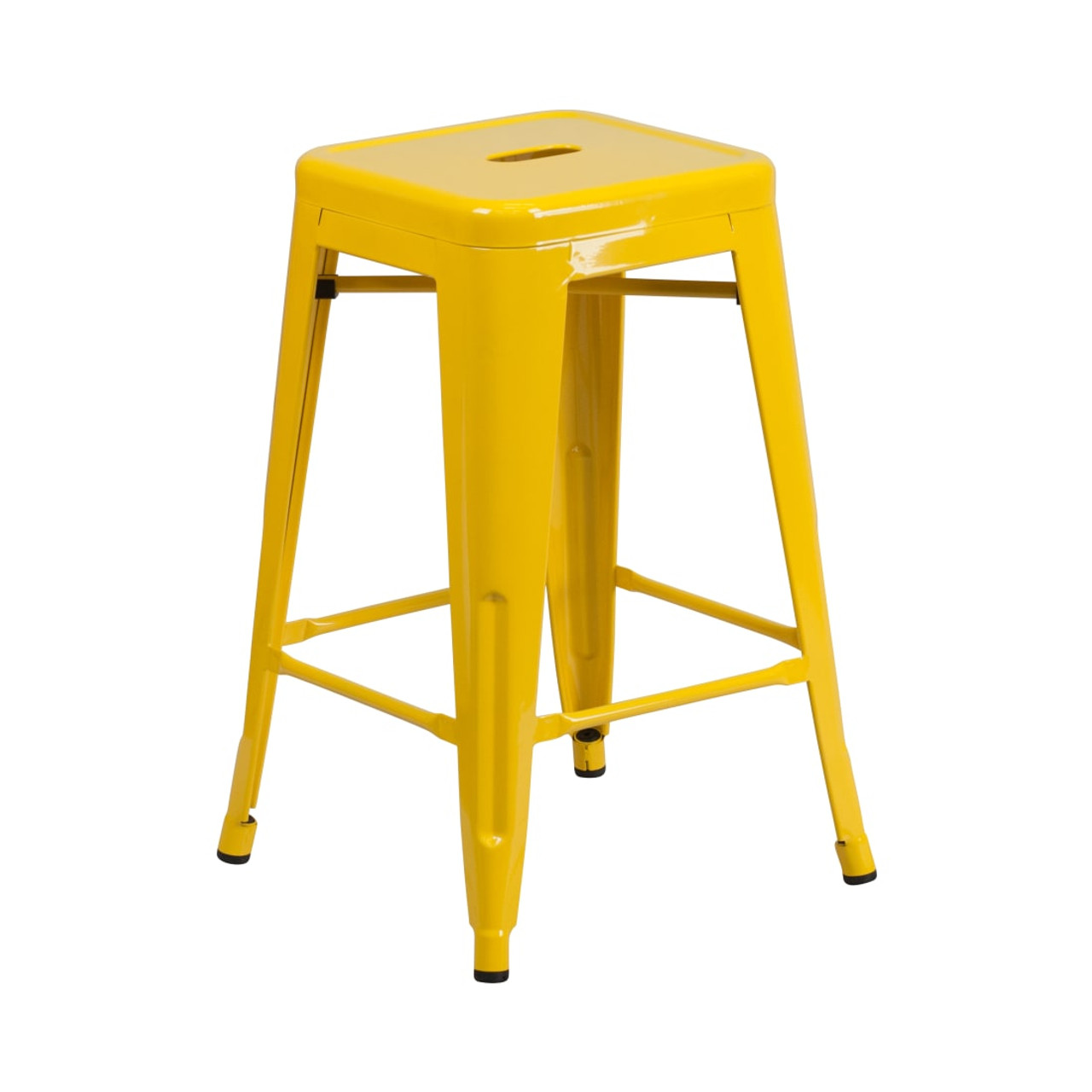 4 Pack 24” High Backless Yellow Metal Indoor-Outdoor Counter Height Stool with Square Seat