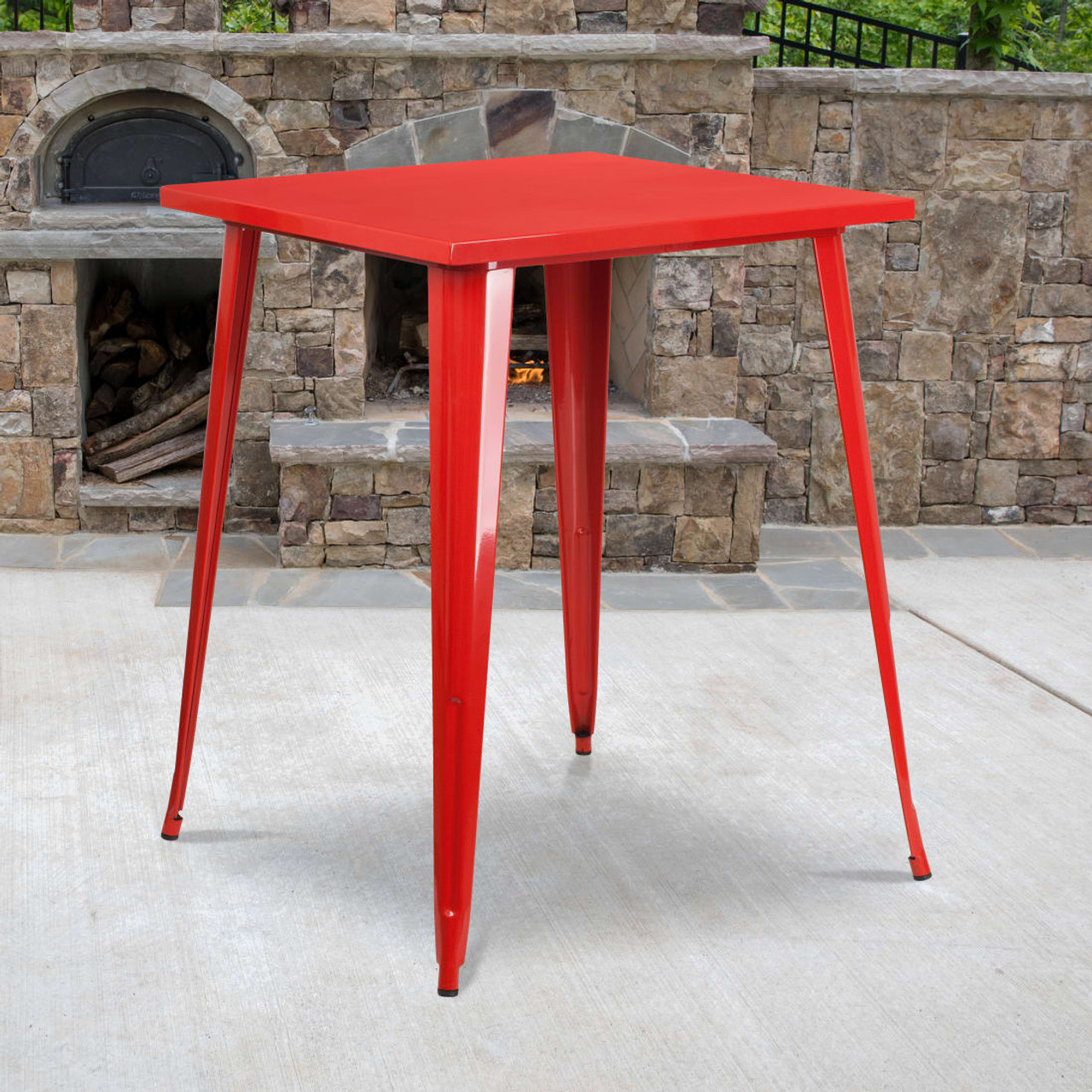 31.5" Square Red Metal Indoor-Outdoor Bar Height Table