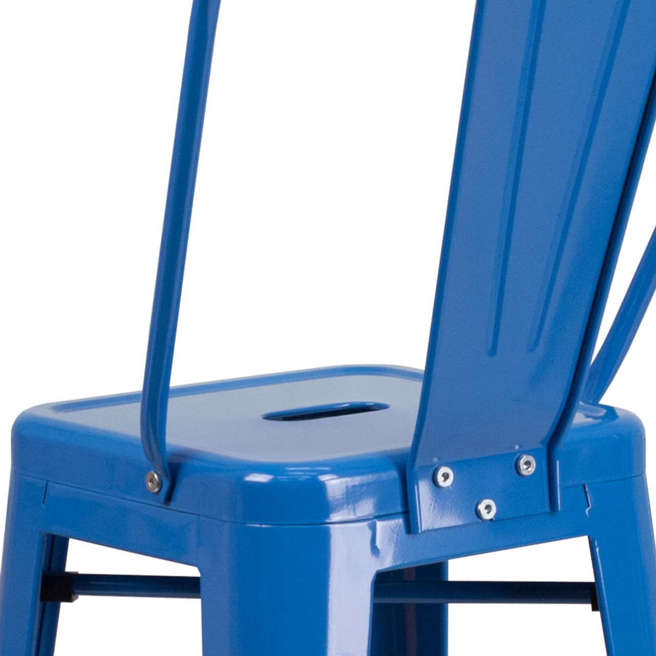 30” High Blue Metal Indoor-Outdoor Barstool with Removable Back