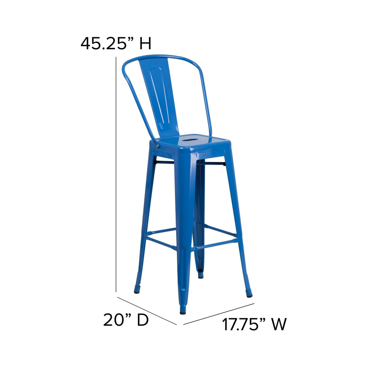 30” High Blue Metal Indoor-Outdoor Barstool with Removable Back