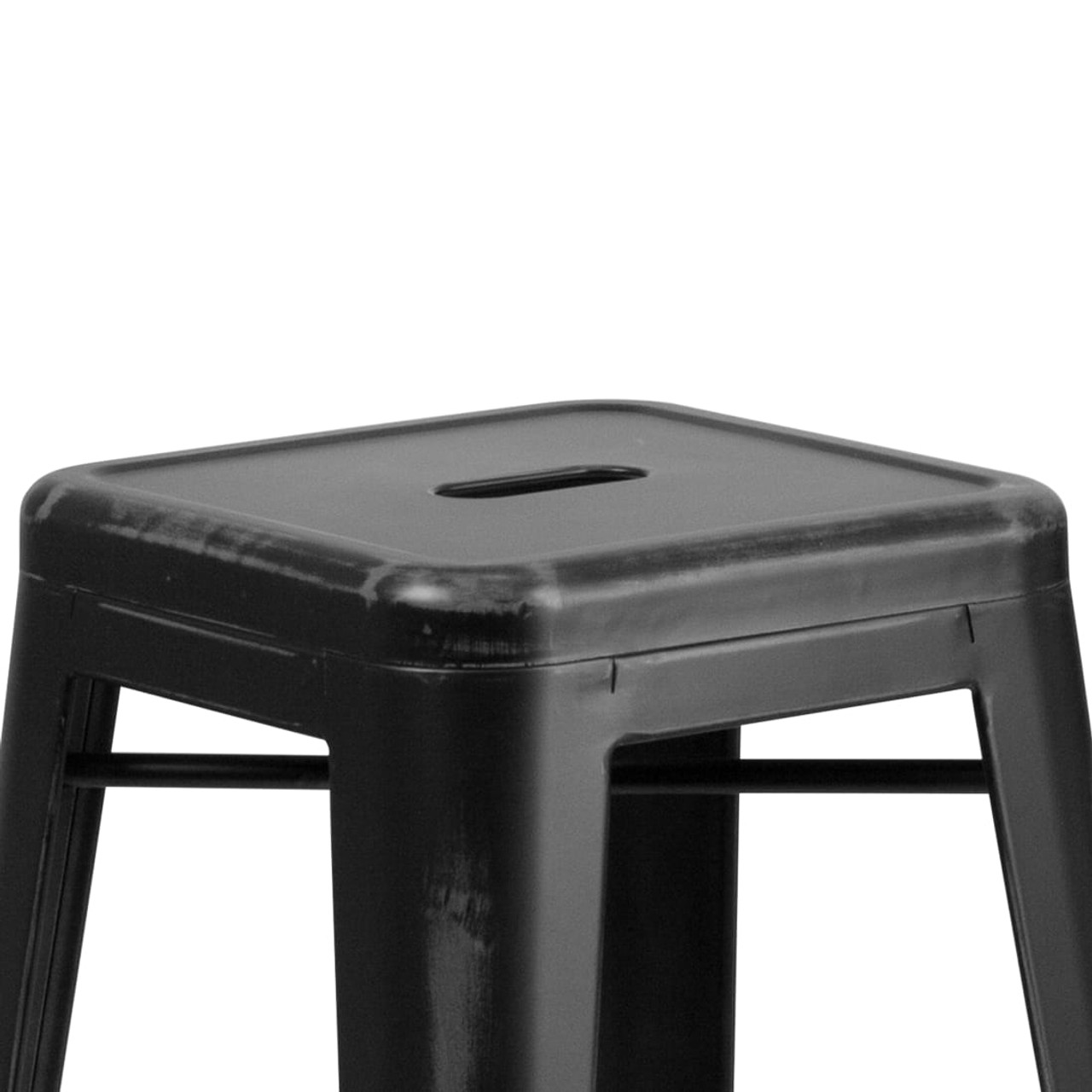 30” High Backless Distressed Black Metal Indoor-Outdoor Barstool