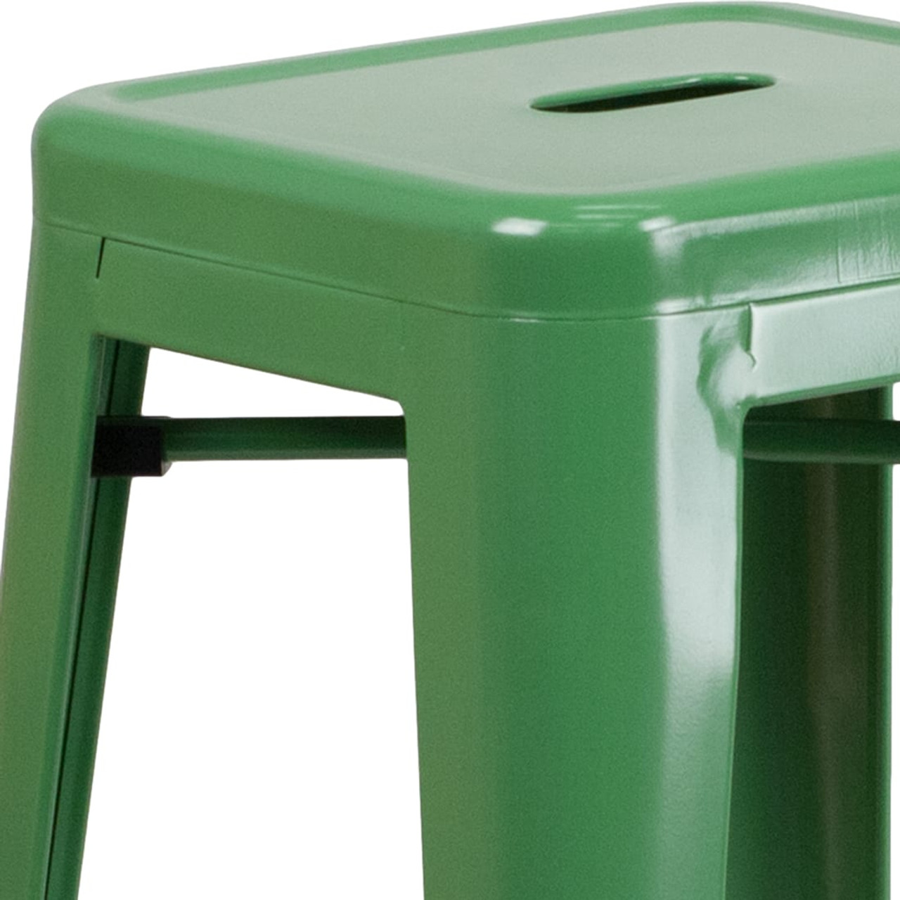 4 Pack 30” High Backless Green Metal Indoor-Outdoor Barstool with Square Seat