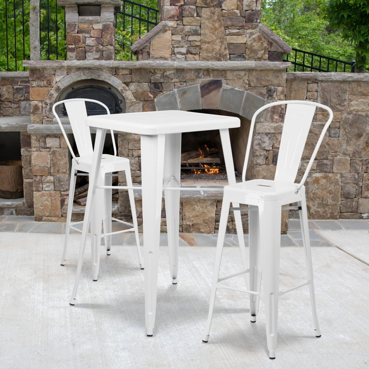 4 Pack 30” High White Metal Indoor-Outdoor Barstool with Removable Back