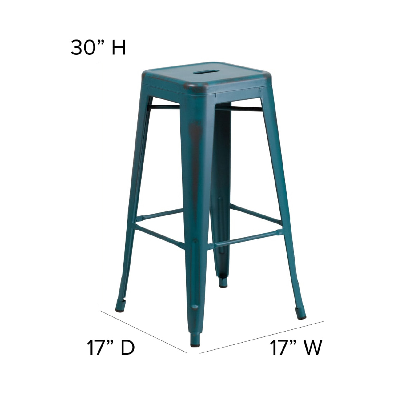 4 Pack 30” High Backless Distressed Kelly Blue-Teal Metal Indoor-Outdoor Barstool