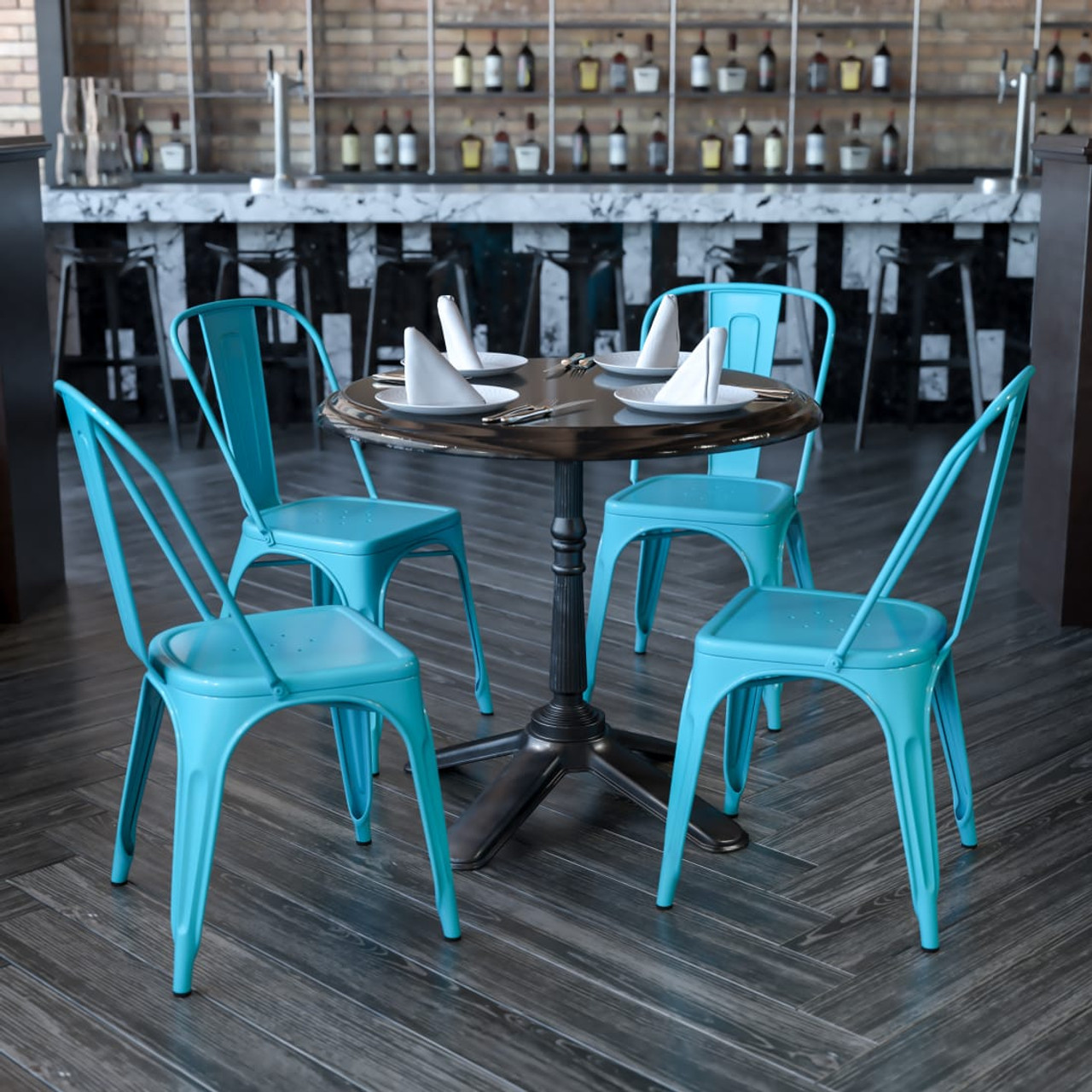 4 Pack Crystal Teal-Blue Metal Indoor-Outdoor Stackable Chair