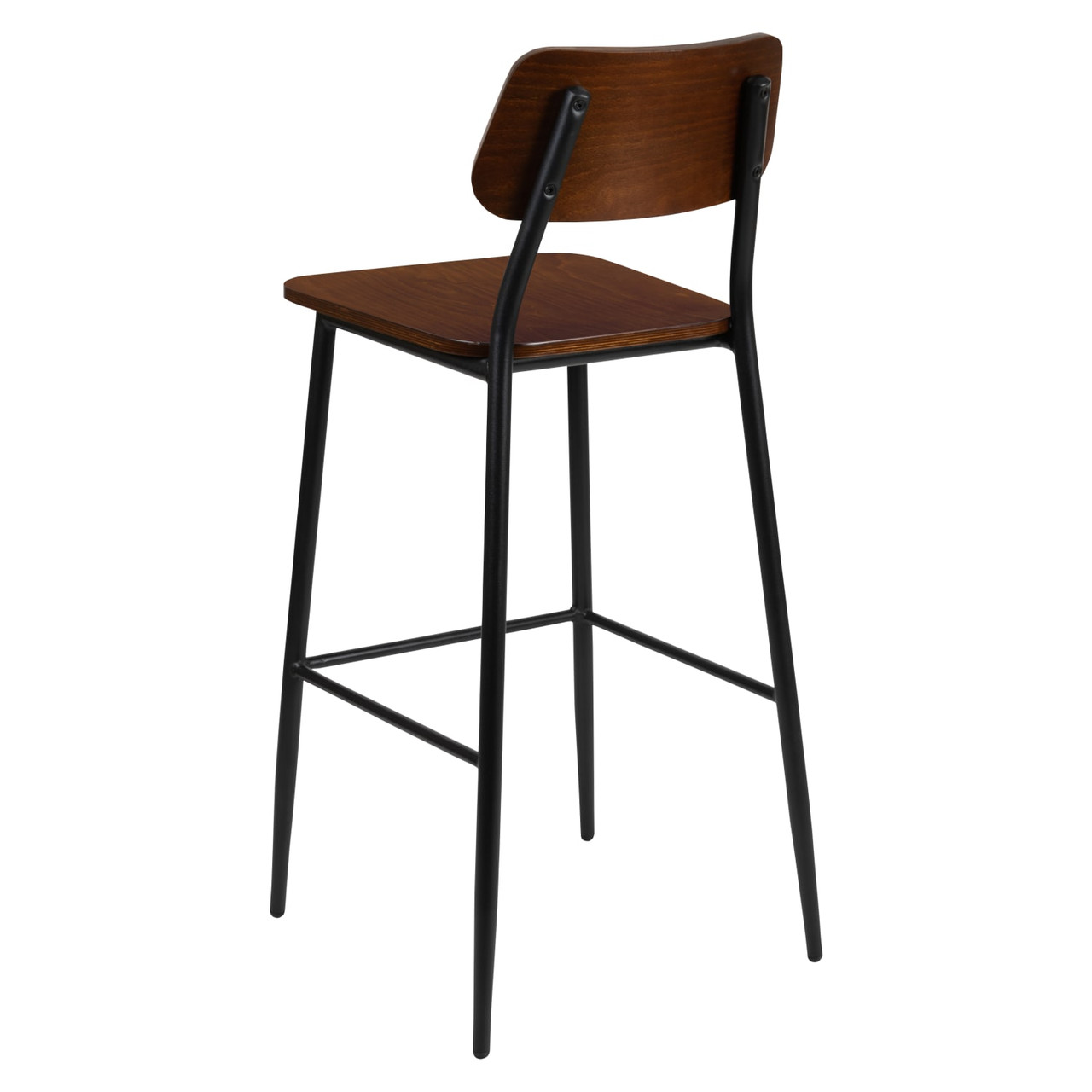 Industrial Barstool with Gunmetal Steel Frame and Rustic Wood Seat