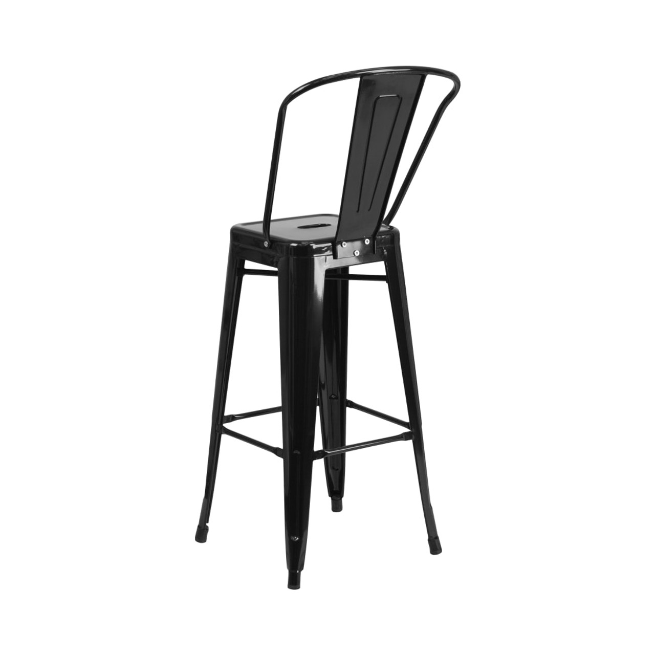 30” High Black Metal Indoor-Outdoor Barstool with Removable Back