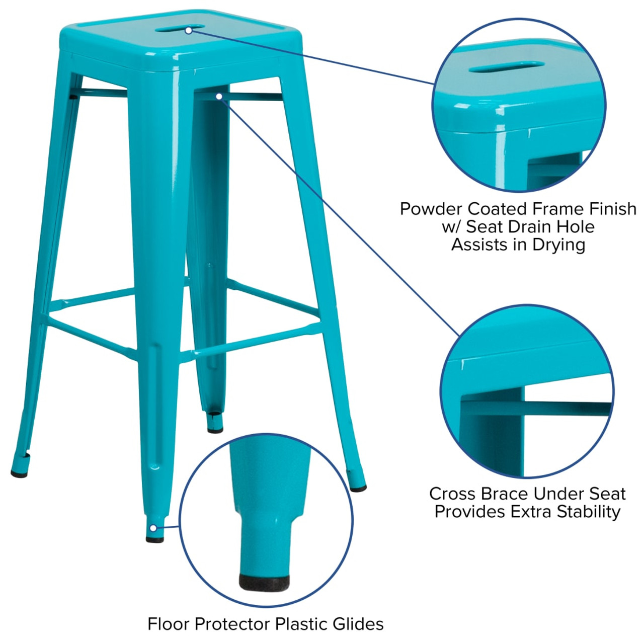 4 Pack 30” High Backless Crystal Teal-Blue Indoor-Outdoor Barstool
