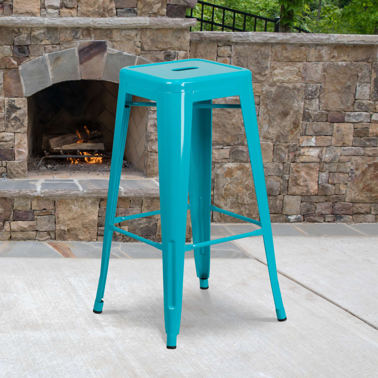 4 Pack 30” High Backless Crystal Teal-Blue Indoor-Outdoor Barstool