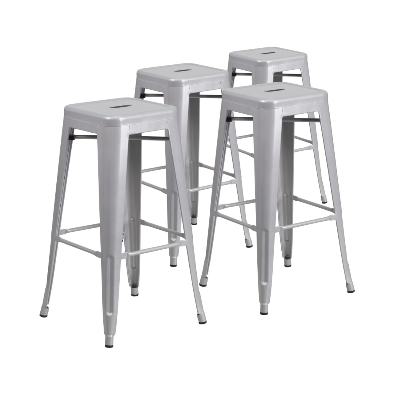 4 Pack 30” High Backless Silver Metal Indoor-Outdoor Barstool with Square Seat