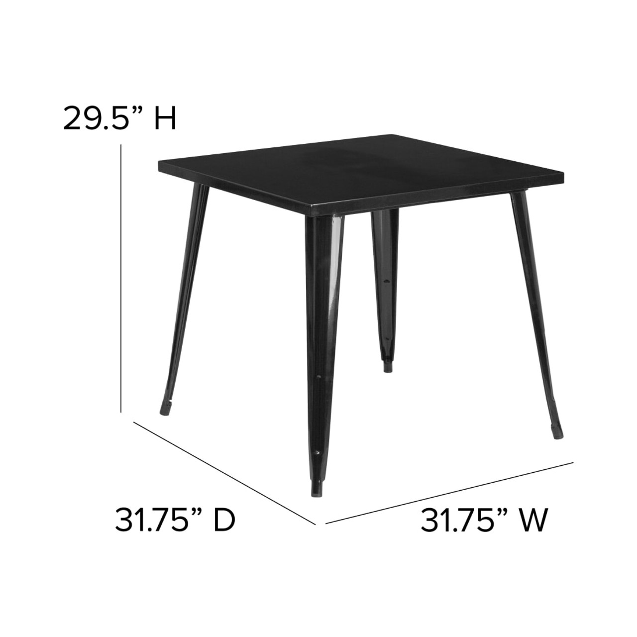 31.75” Square Black Metal Indoor-Outdoor Table