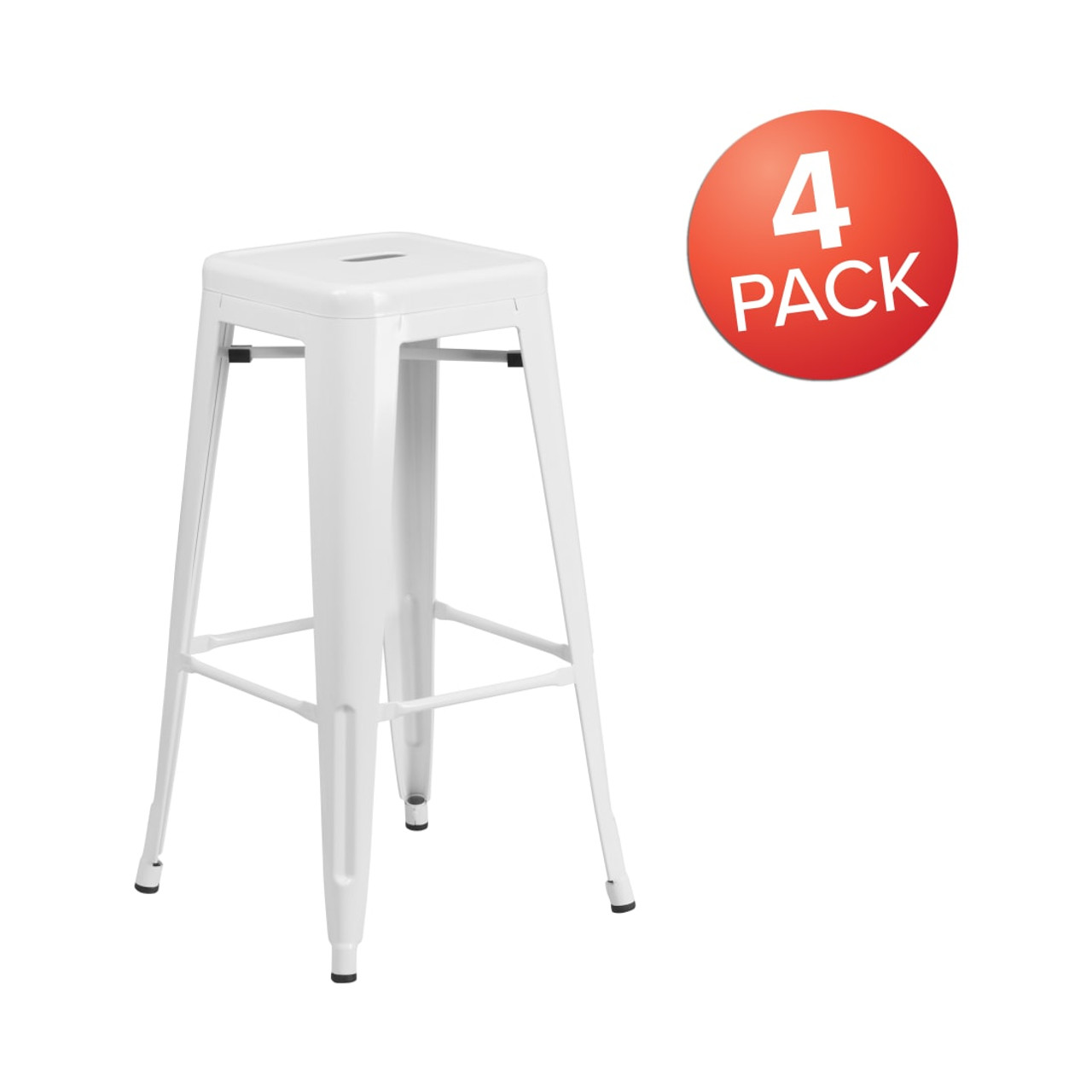4 Pack 30” High Backless White Metal Indoor-Outdoor Barstool with Square Seat