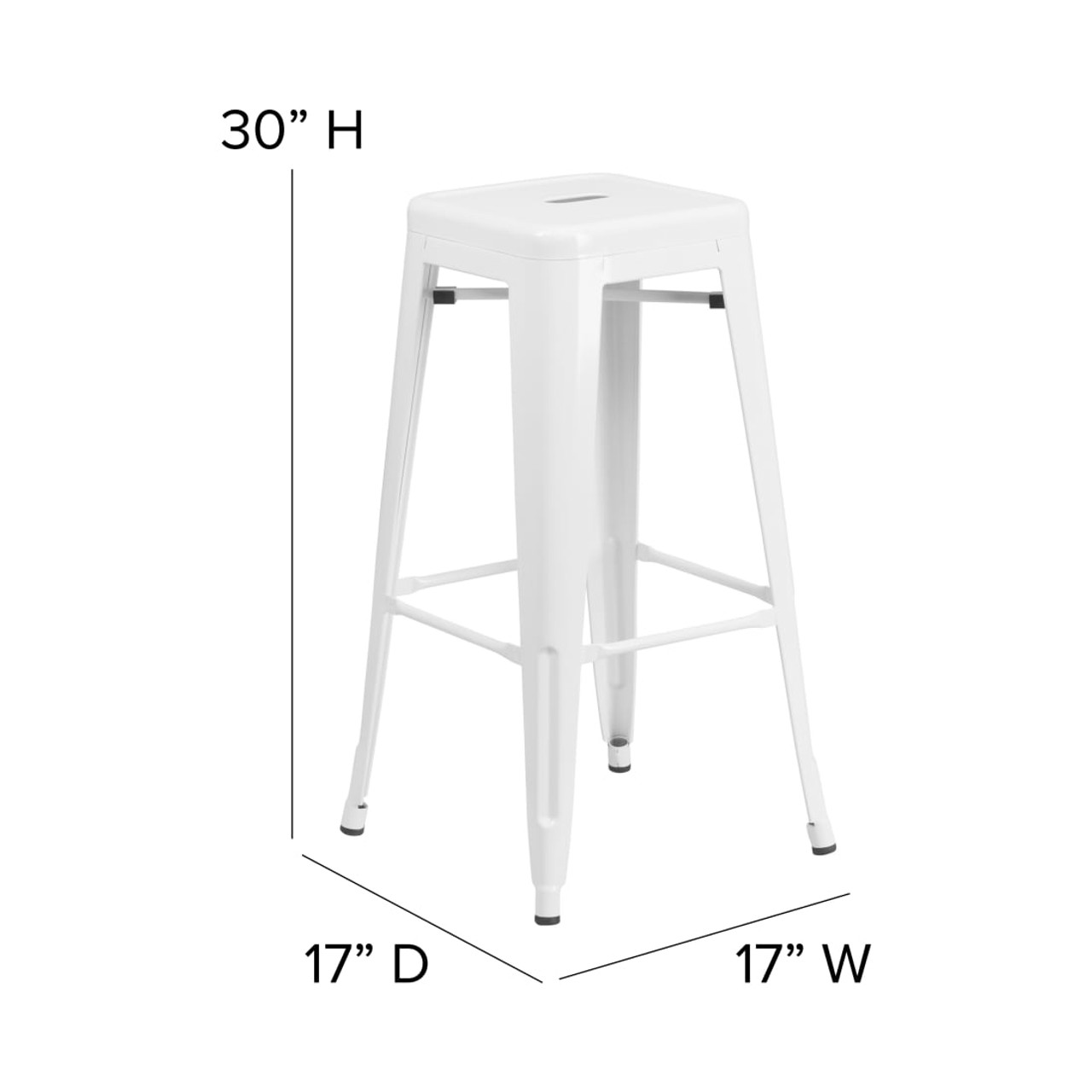 4 Pack 30” High Backless White Metal Indoor-Outdoor Barstool with Square Seat